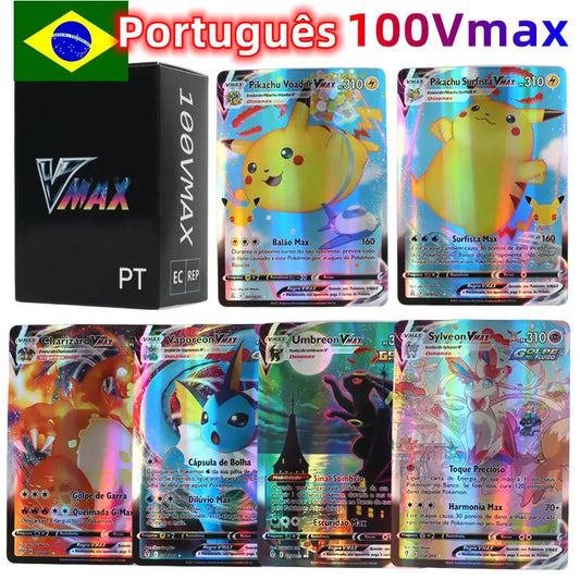 100Pcs Portuguese Holographic Pokémon Cards