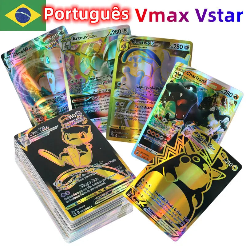 100Pcs Portuguese Holographic Pokémon Cards